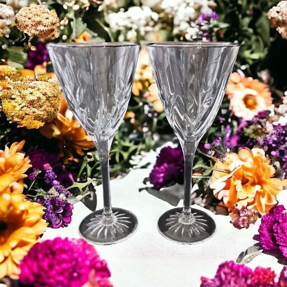 2 Cristal D Arques Durand Crystal Wine Glasses CASSANDRA Platinum Rimmed Goblets - Picture 12 of 14